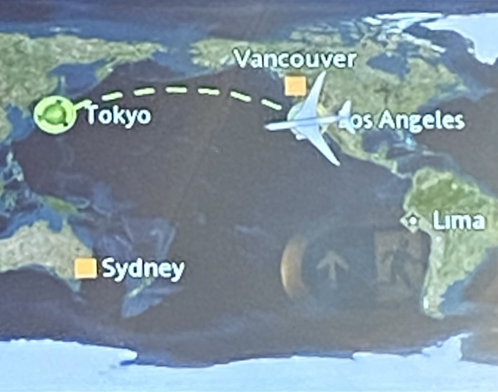 Map showing plane in LA going to Tokyo.